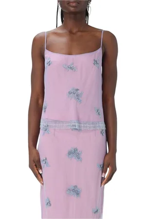 BLUMARINE Tops, Dames, Roze, M, Tule, Bloemen Tule Midi Jurk Elegante Stijl
