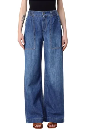 Liu Jo Jeans, Dames, Blauw, W25, Katoen, Stijlvolle Wide Leg Jeans met Zakken