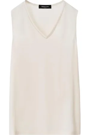 Fabiana Filippi Tops, Dames, Wit, XS, Witte Mouwloze V-hals Top