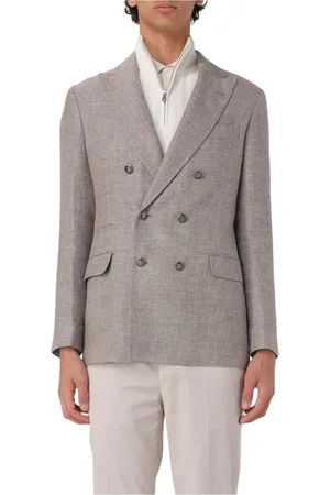 Brunello Cucinelli Jassen, Heren, Bruin, L, Linnen, Bruine Linnen Blazer Stijlvolle Elegante