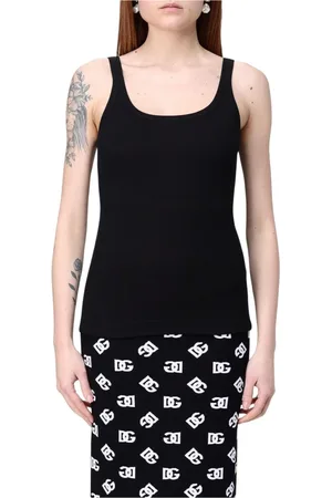 Dolce & Gabbana Tops, Dames, Zwart, L, Witte Geribbelde Tanktop