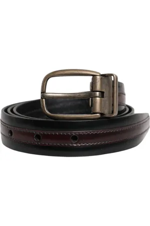 Dolce & Gabbana Accessoires, unisex, Zwart, 100 CM, Leer, Zwart Bourgondië Metalen Logo Gesp Riem