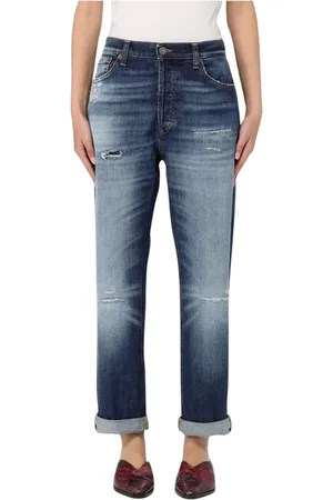 Dondup Jeans, Dames, Blauw, W28, Versleten Straight Leg Jeans