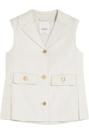 Max Mara Jassen, Dames, , M, Linnen, Mouwloos Linnen Blend Vest met Gouden Knopen