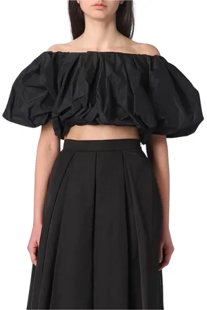 Pinko Blouses & Shirts, Dames, Zwart, L, Polyester, Elegant Off-Shoulder Crop Top