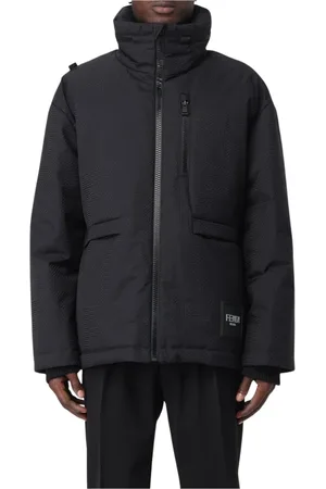 Fendi Jassen, Heren, Zwart, L, Nylon, Moderne Geometrische Pufferjas