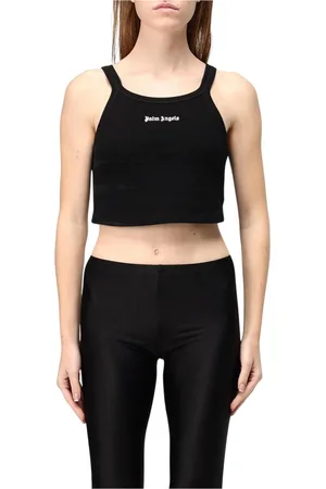 Palm Angels Tops, Dames, Zwart, S, Katoen, Klassieke Logo Cropped Tank Top