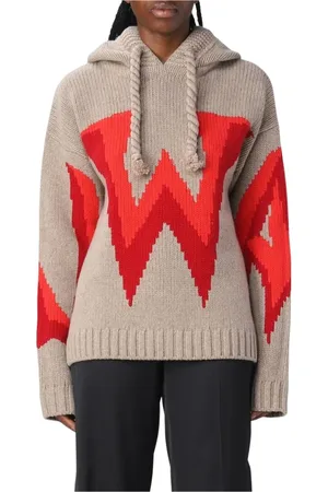 J.W.Anderson Sweatshirts & Hoodies, Dames, , M, Wol, Grijze Intarsia Gebreide Hoodie Trui