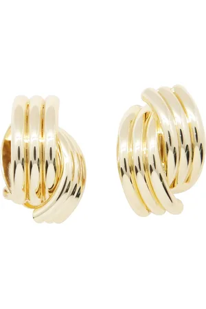 ANINE BING Accessoires, Dames, Geel, ONE Size, Geribbelde Gouden Oorbellen met Stiftsluiting