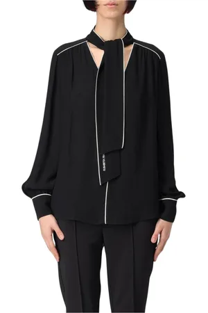 Elisabetta Franchi Blouses & Shirts, Dames, Zwart, 2Xl, Zijden Stropdas Hals Blouse
