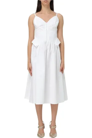 Elisabetta Franchi Kleedjes, Dames, , S, Katoen, Elegante Ivoor Midi Jurk