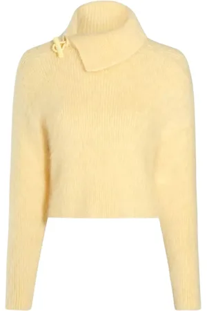 Jacquemus Truien, Dames, Geel, 2Xs, Gele Gebreide Trui met Gedrapeerde Kraag