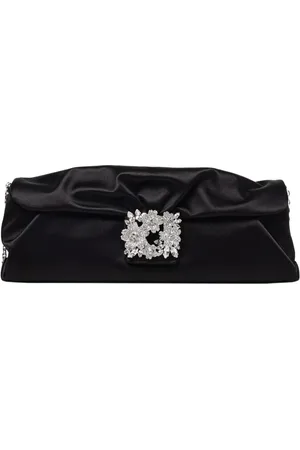 Roger Vivier Tassen, Dames, Zwart, ONE Size, Satijn, Zwarte Kristal Satijnen Clutch