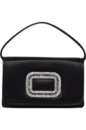 Roger Vivier Tassen, Dames, Zwart, ONE Size, Satijn, Zwarte Kristal Satijnen Clutch Tas