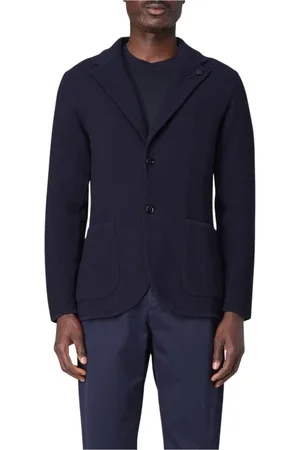 LARDINI Jassen, Heren, Blauw, L, Katoen, Blauwe Gebreide Blazer met Zakken