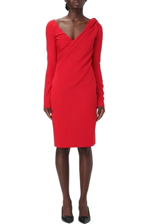 J.W.Anderson Kleedjes, Dames, Rood, S, Rode V-Hals Midi Jurk Lange Mouwen