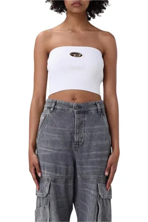 Diesel Tops, Dames, Wit, S, Rode Geribbelde Gebreide Top met Uitsnijding