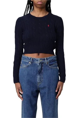 Ralph Lauren Truien, Dames, Blauw, S, Blauwe Cable Knit Crop Sweater