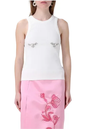Des Phemmes Tops, Dames, Wit, S, Katoen, Kristal Geribbelde Tanktop