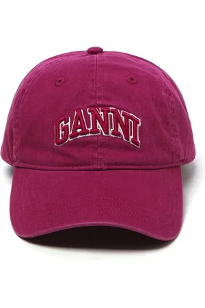 Ganni Accessoires, Dames, Paars, ONE Size, Katoen, Geborduurd Logo Katoenen Hoed Paars