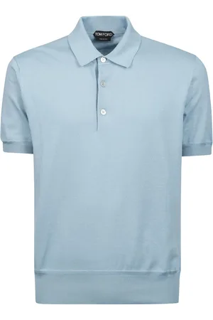 Tom Ford Tops, Heren, Blauw, XL, Katoen, Katoenen Polo Shirt met Halve Knoop