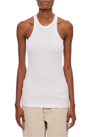 Sportmax Tops, Dames, Wit, M, Katoen, Witte Geribbelde Racerback Tanktop