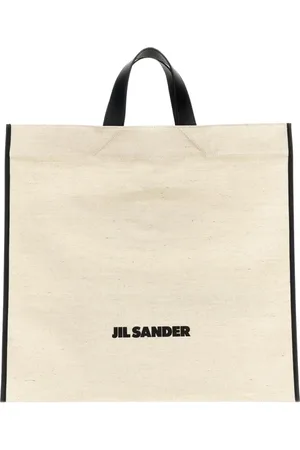 Jil Sander Tassen, Dames, , ONE Size, Leer, Witte Canvas Schoudertas Elegant Ontwerp