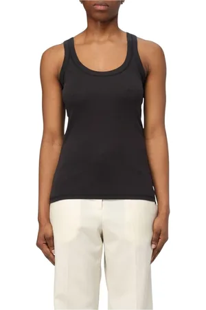 LEMAIRE Tops, Dames, Zwart, S, Katoen, Zwart Mouwloos Katoenen Top