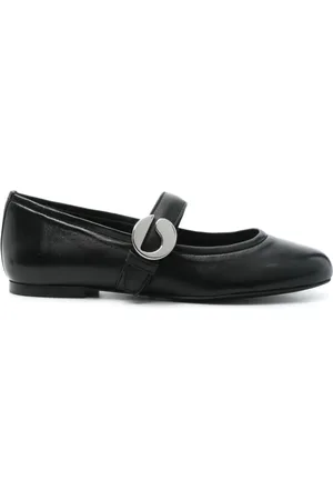 COPERNI Schoenen, Dames, Zwart, 39 EU, Zwarte Logo-Gesp Leren Platte Schoenen