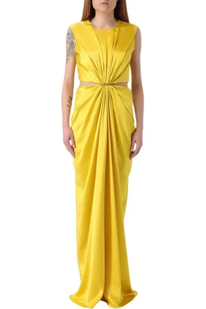 Max Mara Kleedjes, Dames, Geel, XS, Gele Zijden Maxi Jurk Cutout