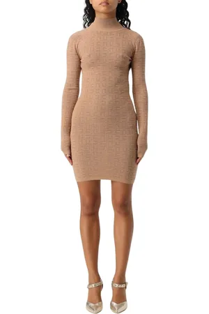 Elisabetta Franchi Kleedjes, Dames, Bruin, L, Stijlvolle Geometrische Gebreide Mini Jurk