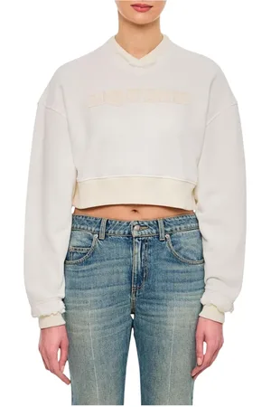 Alexander McQueen Sweatshirts & Hoodies, Dames, Wit, S, Katoen, Geborduurde Logo Sweatshirt