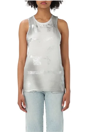 Diesel Tops, Dames, Blauw, M, Metallic Mouwloze Top