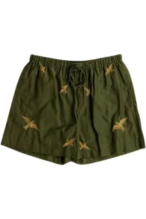 Baziszt Badkleding, Heren, Groen, L, Katoen, Khaki Vogel Geborduurde Shorts