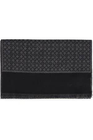 Salvatore Ferragamo Accessoires, Heren, Zwart, ONE Size, Wol, Grijze Wol Gancini Motief Sjaal