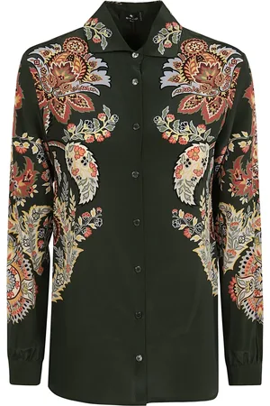 Etro Blouses & Shirts, Dames, Groen, L, Groene Zijden Multicolor Blouse
