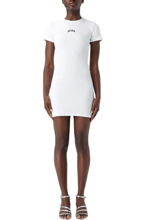 GCDS Kleedjes, Dames, Wit, L, Witte Elegante Midi Jurk Vrouw