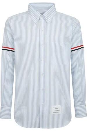Thom Browne Overhemden, Heren, Blauw, S, Katoen, Gestreept katoenen overhemd met button-down kraag
