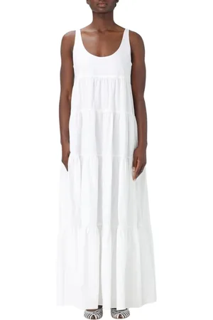 Michael Kors Kleedjes, Dames, Wit, XS, Witte Elegante Midi Jurk met Geplooide Rok