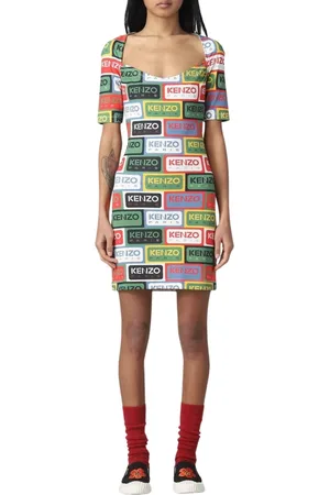 Kenzo Kleedjes, Dames, Groen, S, Katoen, Groene Logo Print Mini Jurk