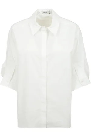 Simkhai Blouses & Shirts, Dames, Wit, M, Korte mouw Gemma acetaat overhemd