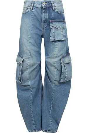 Acne Studios Jeans, Dames, Blauw, S, Denim, Denim cargo broek met zijzakken