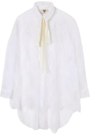 ANIYE BY Blouses & Shirts, Dames, Wit, 2Xs, Zwarte Kant Blouse Lange Mouw
