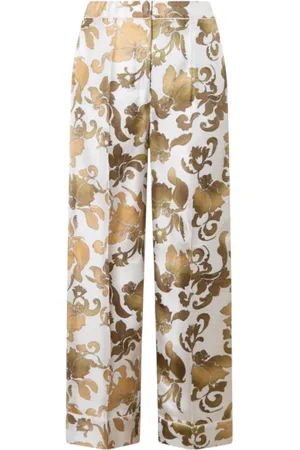 Max Mara Broeken, Dames, Bruin, XS, Katoen, Zijden Pyjamabroek met Print