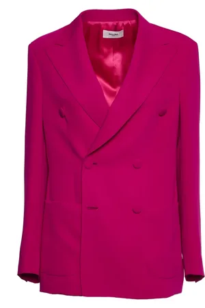 Saulina Jassen, Dames, Roze, L, Leer, Fuchsia Double-Breasted Blazer