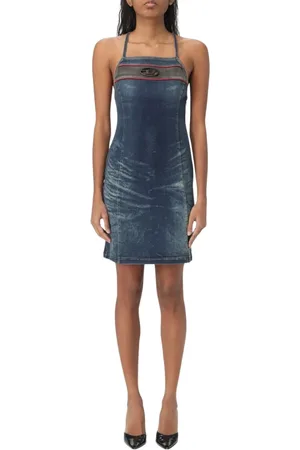 Diesel Kleedjes, Dames, Blauw, M, Denim, Blauwe Mouwloze Denim Mini Jurk