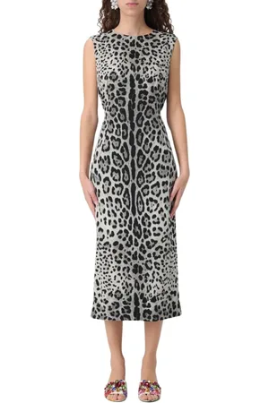 Dolce & Gabbana Kleedjes, Dames, Veelkleurig, M, Kleurrijke Luipaardprint Midi Jurk