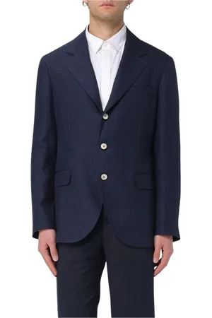 Brunello Cucinelli Jassen, Heren, Blauw, M, Linnen, Blauw Linnen Pak Jas Klassieke Pasvorm