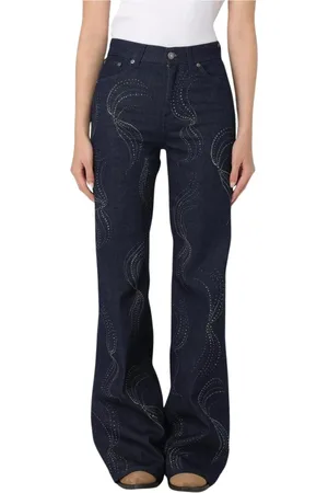 Dondup Jeans, Dames, Blauw, W26, Katoen, Stijlvolle Geborduurde Flare Jeans