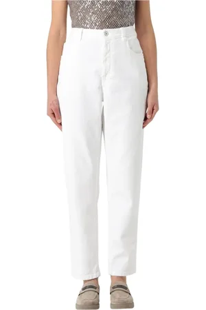 Brunello Cucinelli Jeans, Dames, Wit, XS, Katoen, Klassieke Witte Straight Leg Jeans